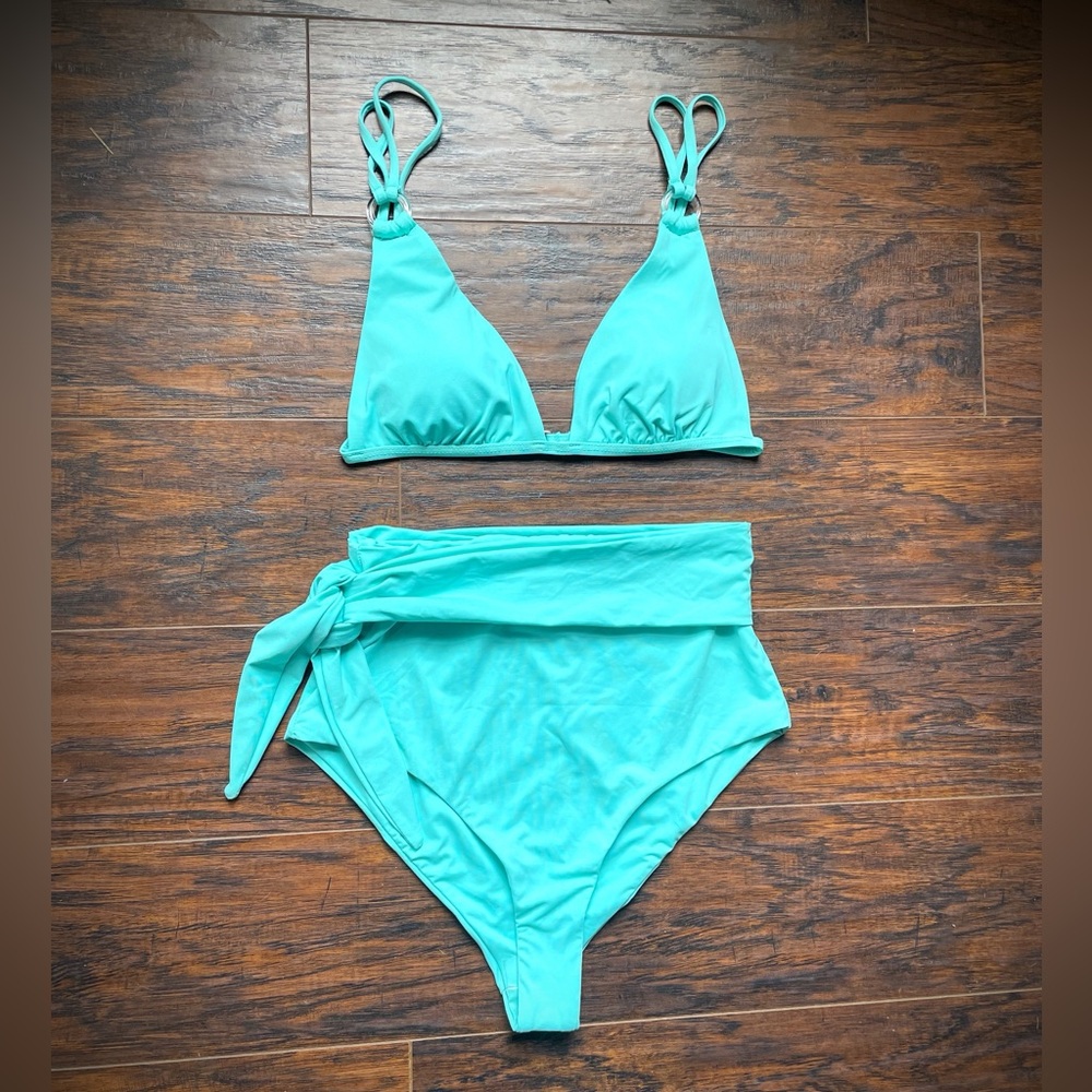 Dippin' Daisy's Blue Bikini with Triangle Top and High-Waisted Bottom